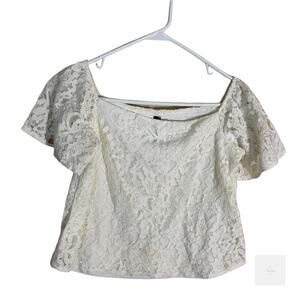 Design Lab Small Cropped White Lace Baby Doll Short Sleeve Shirt
